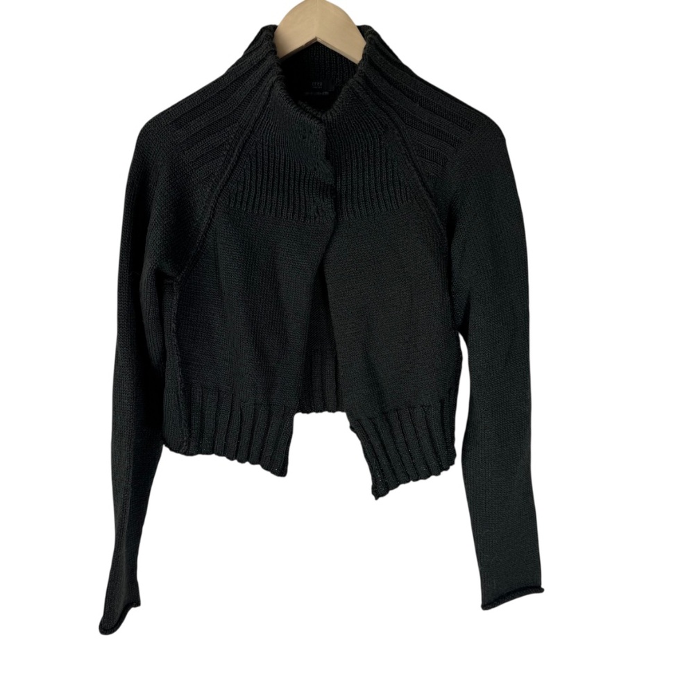 Crea Concept Deep Charcoal/Black Merino Wool Blend Mock Neck‎ Crop Cardigan Sz M